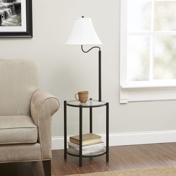 Mainstays Glass End Table Floor Lamp, Matte Black, CFL Bulb Included