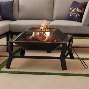 Mainstays Greyson 30” Square Wood Burning Fire Pit with Mesh Screen
