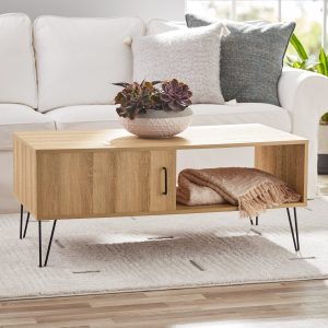 Mainstays Modern Hairpin Rectangle Coffee Table, Oak