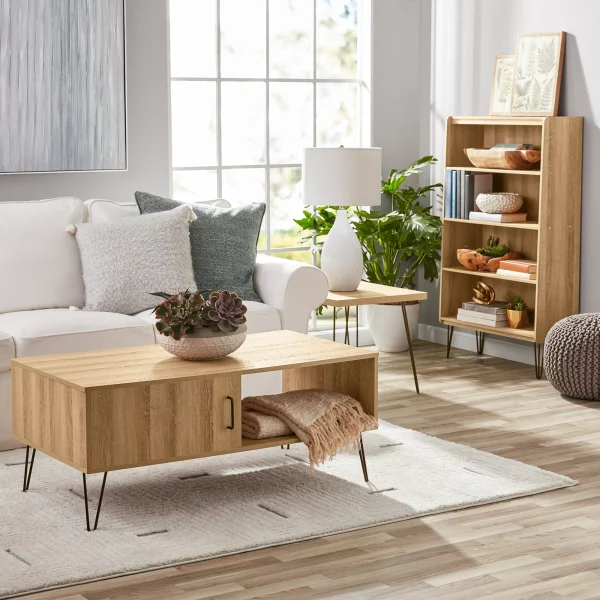 Mainstays Modern Hairpin Rectangle Coffee Table, Oak