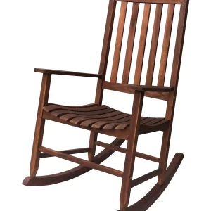Mainstays Outdoor Wood Porch Rocking Chair, Dark Brown Color, Weather Resistant Finish