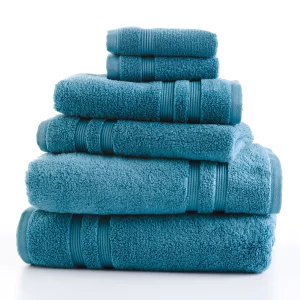 Mainstays Performance Solid 6 Piece Towel Set, Cool Water