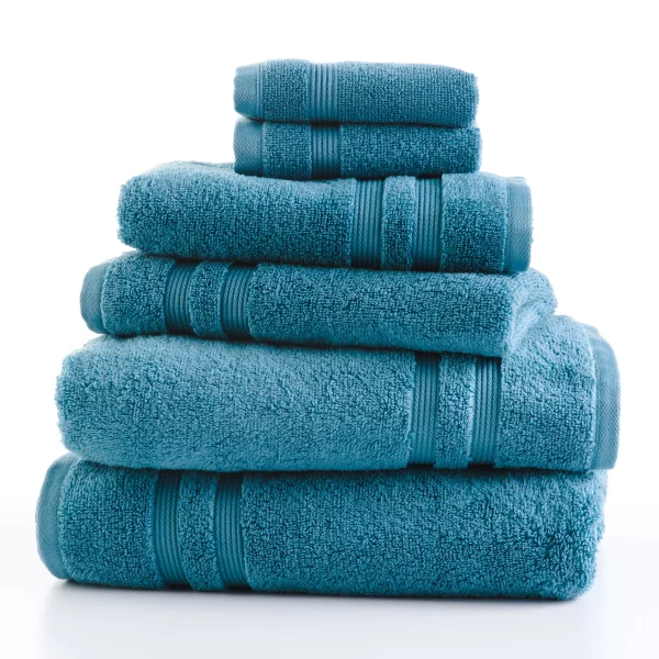 Mainstays Performance Solid 6 Piece Towel Set, Cool Water