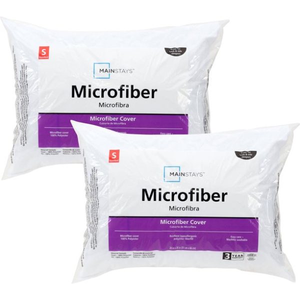 Mainstays Plush Microfiber Bed Pillows, 2 Pack, Standard