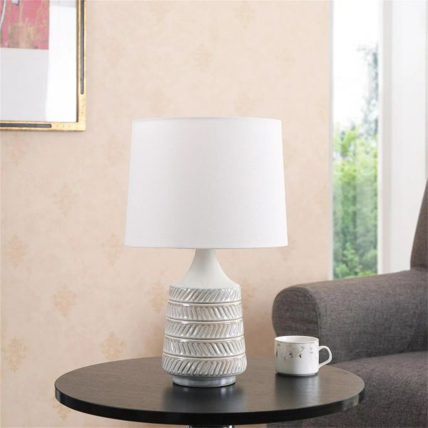Mainstays White/Beige Ceramic Table Lamp with Shade 17"H