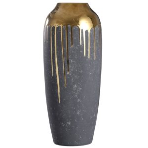 Marloe Gold - 19 inch Ceramic Vase In Charcoal and Reflective Gold