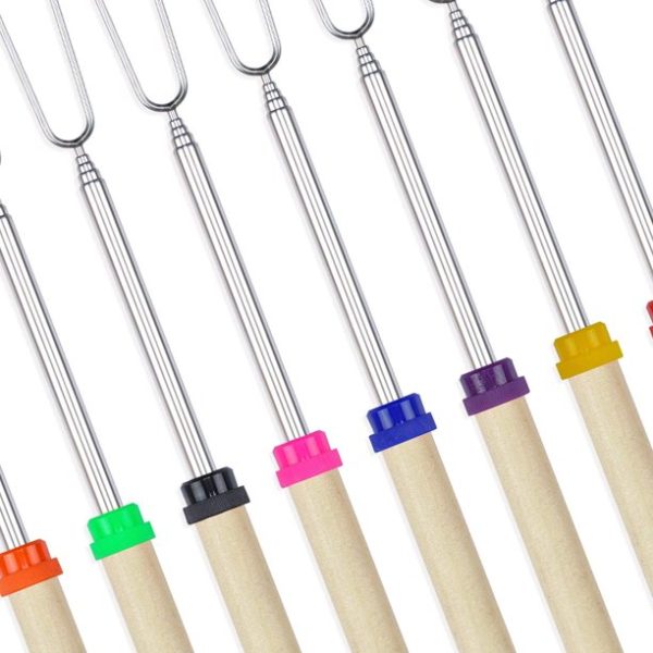 Marshmallow Roasting Sticks 8 Pieces 32 inch Telescoping Extendable Camping Campfire Fire Pit Accessories Smores Skewers & Hot Dog Fork