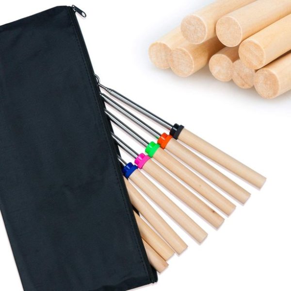 Marshmallow Roasting Sticks 8 Pieces 32 inch Telescoping Extendable Camping Campfire Fire Pit Accessories Smores Skewers & Hot Dog Fork