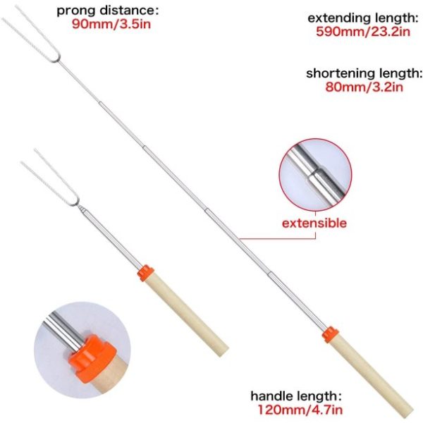 Marshmallow Roasting Sticks 8 Pieces 32 inch Telescoping Extendable Camping Campfire Fire Pit Accessories Smores Skewers & Hot Dog Fork