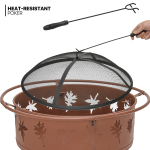 MoNiBloom 32 inch Wood Burning Fire Pit, Iron Firepit with Log Grate & Spark Screen and Poker for Patio, Backyard, Outside