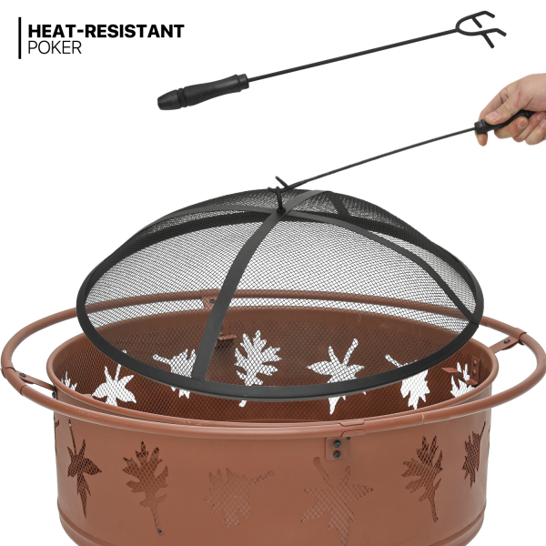 MoNiBloom 32 inch Wood Burning Fire Pit, Iron Firepit with Log Grate & Spark Screen and Poker for Patio, Backyard, Outside