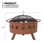 MoNiBloom 32 inch Wood Burning Fire Pit, Iron Firepit with Log Grate & Spark Screen and Poker for Patio, Backyard, Outside