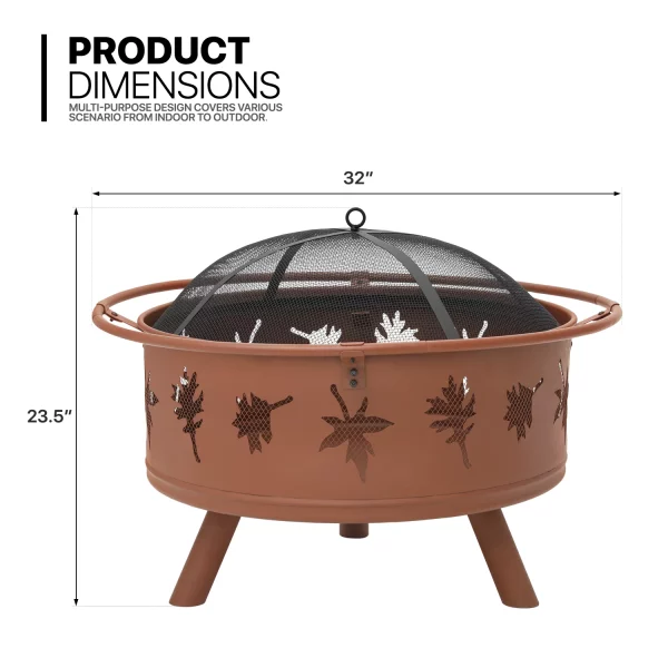 MoNiBloom 32 inch Wood Burning Fire Pit, Iron Firepit with Log Grate & Spark Screen and Poker for Patio, Backyard, Outside