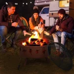 MoNiBloom 32 inch Wood Burning Fire Pit, Iron Firepit with Log Grate & Spark Screen and Poker for Patio, Backyard, Outside