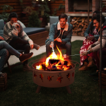 MoNiBloom 32 inch Wood Burning Fire Pit, Iron Firepit with Log Grate & Spark Screen and Poker for Patio, Backyard, Outside
