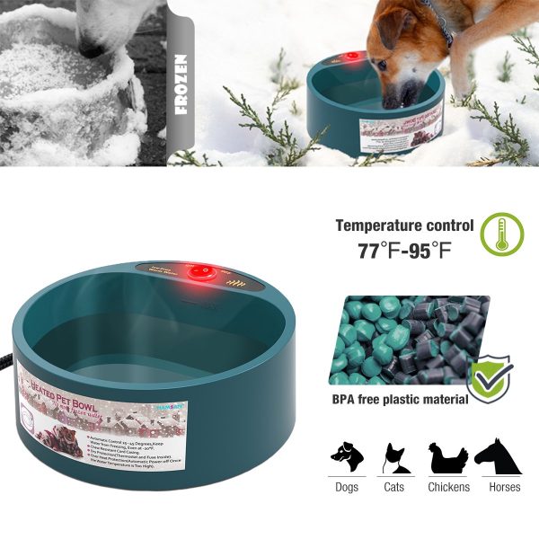 NAMSAN Heated Pet Bowl Dog Water Thermal-Bowl Heating Water Dish Feeder for Dogs, Cats, Rabbits, Chickens, Ducks