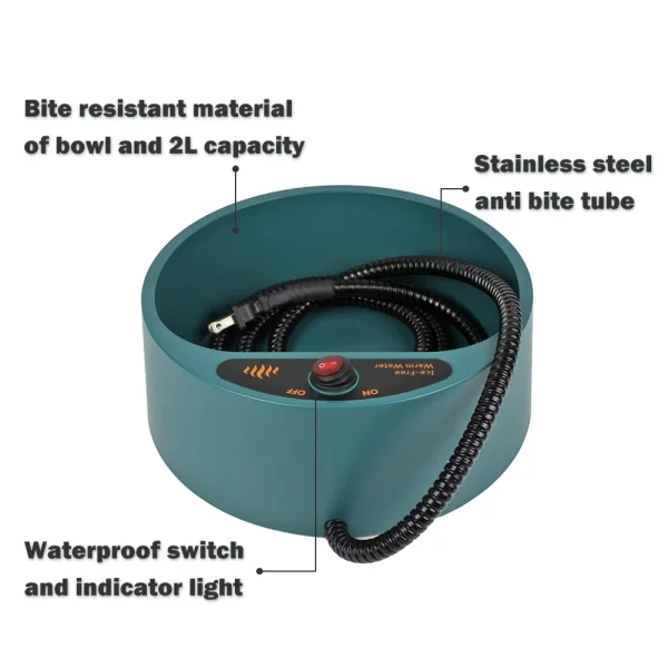 NAMSAN Heated Pet Bowl Dog Water Thermal-Bowl Heating Water Dish Feeder for Dogs, Cats, Rabbits, Chickens, Ducks