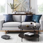 Nathan James Paloma Round Coffee Table for Tea or Cocktail 2-Tier Minimalist Tray Top Edge, Dark Oak/Matte Black