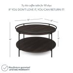 Nathan James Paloma Round Coffee Table for Tea or Cocktail 2-Tier Minimalist Tray Top Edge, Dark Oak/Matte Black