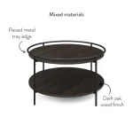 Nathan James Paloma Round Coffee Table for Tea or Cocktail 2-Tier Minimalist Tray Top Edge, Dark Oak/Matte Black