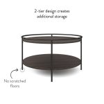 Nathan James Paloma Round Coffee Table for Tea or Cocktail 2-Tier Minimalist Tray Top Edge, Dark Oak/Matte Black