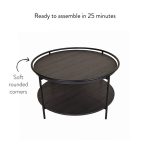 Nathan James Paloma Round Coffee Table for Tea or Cocktail 2-Tier Minimalist Tray Top Edge, Dark Oak/Matte Black