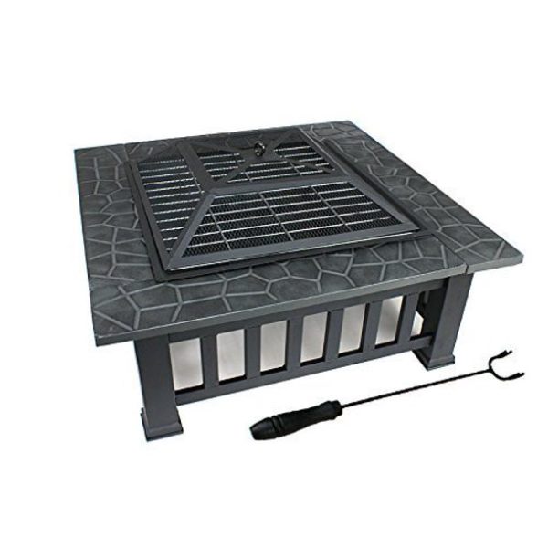ZENY 32" Outdoor Fire Pit Square Metal Firepit Patio Garden Stove Wood Burning