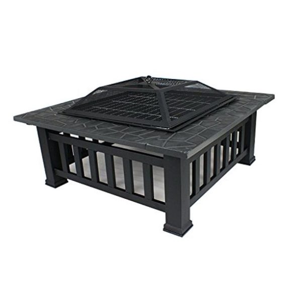 ZENY 32" Outdoor Fire Pit Square Metal Firepit Patio Garden Stove Wood Burning