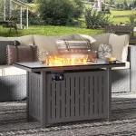 LAUSAINT HOME 43" Outdoor Fire Pit Table, 50,000 BTU Auto-Ignition Gas Fire Pit with Glass Wind Guard (Metal)