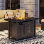 LAUSAINT HOME 43" Outdoor Fire Pit Table, 50,000 BTU Auto-Ignition Gas Fire Pit with Glass Wind Guard (Metal)