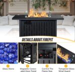 LAUSAINT HOME 43" Outdoor Fire Pit Table, 50,000 BTU Auto-Ignition Gas Fire Pit with Glass Wind Guard (Metal)