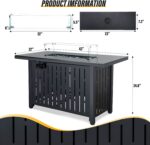 LAUSAINT HOME 43" Outdoor Fire Pit Table, 50,000 BTU Auto-Ignition Gas Fire Pit with Glass Wind Guard (Metal)