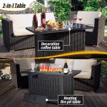 LAUSAINT HOME 43" Outdoor Fire Pit Table, 50,000 BTU Auto-Ignition Gas Fire Pit with Glass Wind Guard (Metal)