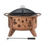 Sunjoy 30 in. Outdoor Wood-Burning Fire Pit, Patio Tree Motif Round Steel Firepit Large Fire Pits for Outside with Spark Screen and Poker