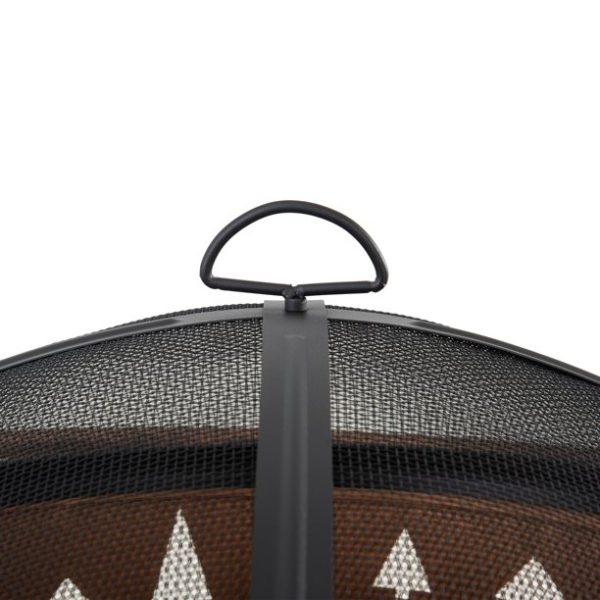 Sunjoy 30 in. Outdoor Wood-Burning Fire Pit, Patio Tree Motif Round Steel Firepit Large Fire Pits for Outside with Spark Screen and Poker