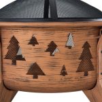 Sunjoy 30 in. Outdoor Wood-Burning Fire Pit, Patio Tree Motif Round Steel Firepit Large Fire Pits for Outside with Spark Screen and Poker