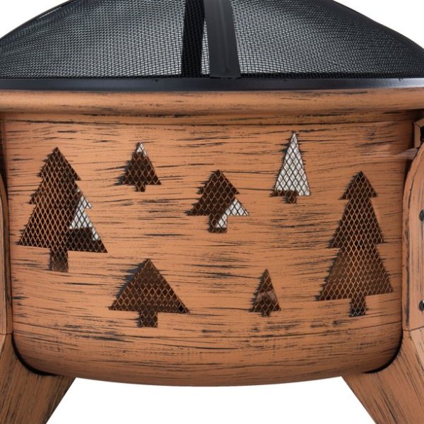 Sunjoy 30 in. Outdoor Wood-Burning Fire Pit, Patio Tree Motif Round Steel Firepit Large Fire Pits for Outside with Spark Screen and Poker