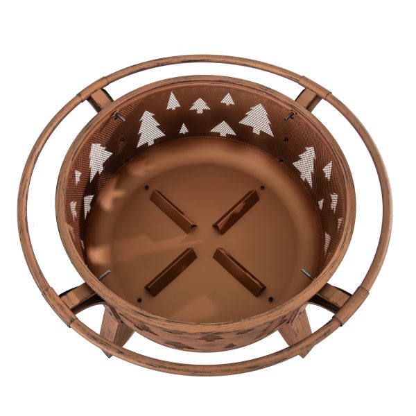 Sunjoy 30 in. Outdoor Wood-Burning Fire Pit, Patio Tree Motif Round Steel Firepit Large Fire Pits for Outside with Spark Screen and Poker