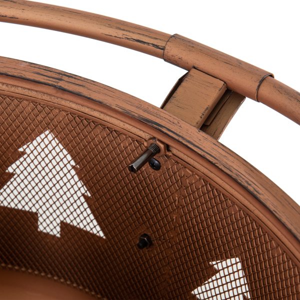 Sunjoy 30 in. Outdoor Wood-Burning Fire Pit, Patio Tree Motif Round Steel Firepit Large Fire Pits for Outside with Spark Screen and Poker