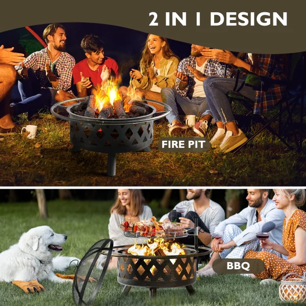 BaPiPro Fire Pit for Outside 30 Inch Outdoor Wood Burning Firepit Large Steel Firepit Bowl with Removable Cooking Swivel BBQ Grill for Backyard Bonfire Patio