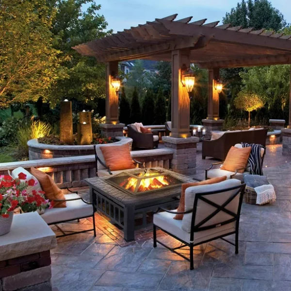 SinglyFire 32 inch Fire Pit Table for Outside Square Outdoor Fire Pit Wood Burning BBQ Tabletop Firepit Metal Stove Bonfire Pit for Patio Backyard Garden Camping with Cover, Spark Screen, Log GratePoker