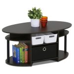 Furinno JAYA Simple Design Oval Coffee Table with Bin, Walnut