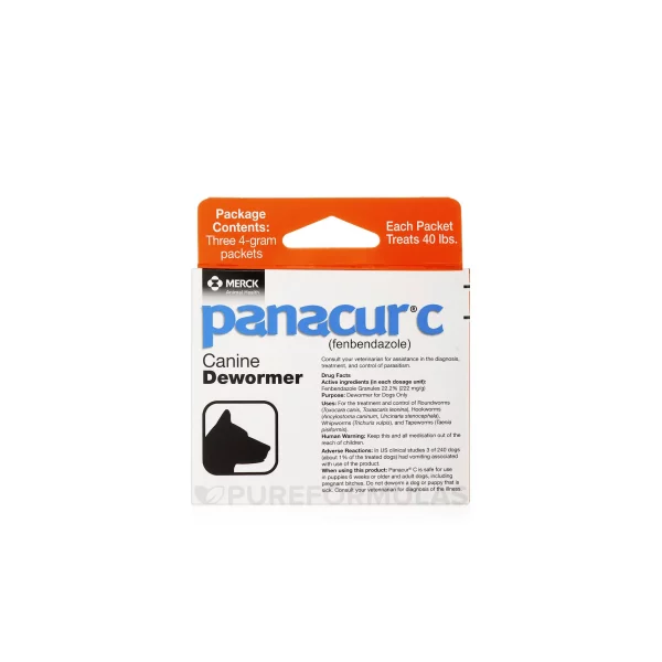 Panacur C Dewormer (Fenbendazole) for Dogs, Three 4-Gram Packets (40 Pounds)