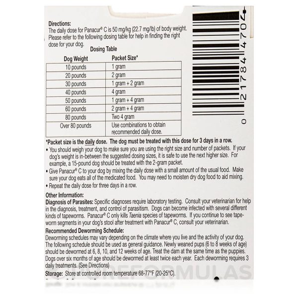 Panacur C Dewormer (Fenbendazole) for Dogs, Three 4-Gram Packets (40 Pounds)