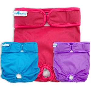 Paw Inspired 3ct Washable Female Dog Diapers, Doggie Doggy Diapers, Puppy Diapers for Female Dog Heat | Reusable Pet Diapers for Female Dogs, Cat Diapers (Assorted (White Lining), X-Small)