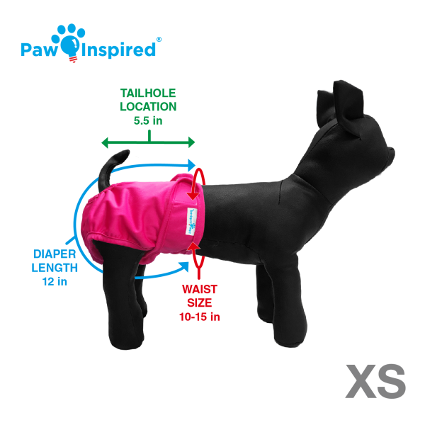 Paw Inspired 3ct Washable Female Dog Diapers, Doggie Doggy Diapers, Puppy Diapers for Female Dog Heat | Reusable Pet Diapers for Female Dogs, Cat Diapers (Assorted (White Lining), X-Small)