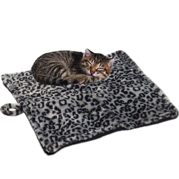 Paws & Pals Self Warming Medium Cat Pet Bed Gray Black Leopard Print (20x17.5x0.1 inches)