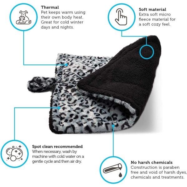 Paws & Pals Self Warming Medium Cat Pet Bed Gray Black Leopard Print (20x17.5x0.1 inches)