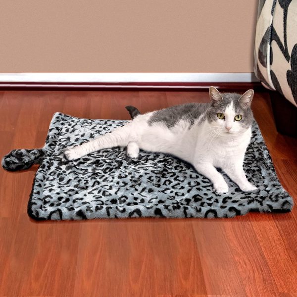 Paws & Pals Self Warming Medium Cat Pet Bed Gray Black Leopard Print (20x17.5x0.1 inches)
