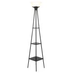 Preenex Floor Lamp with 3-Layer Etagere Home Office Storage Light Decor Furniture Charcoal Finish Alabaster White Glass Shade with 9W LED Bulb &Metal Base